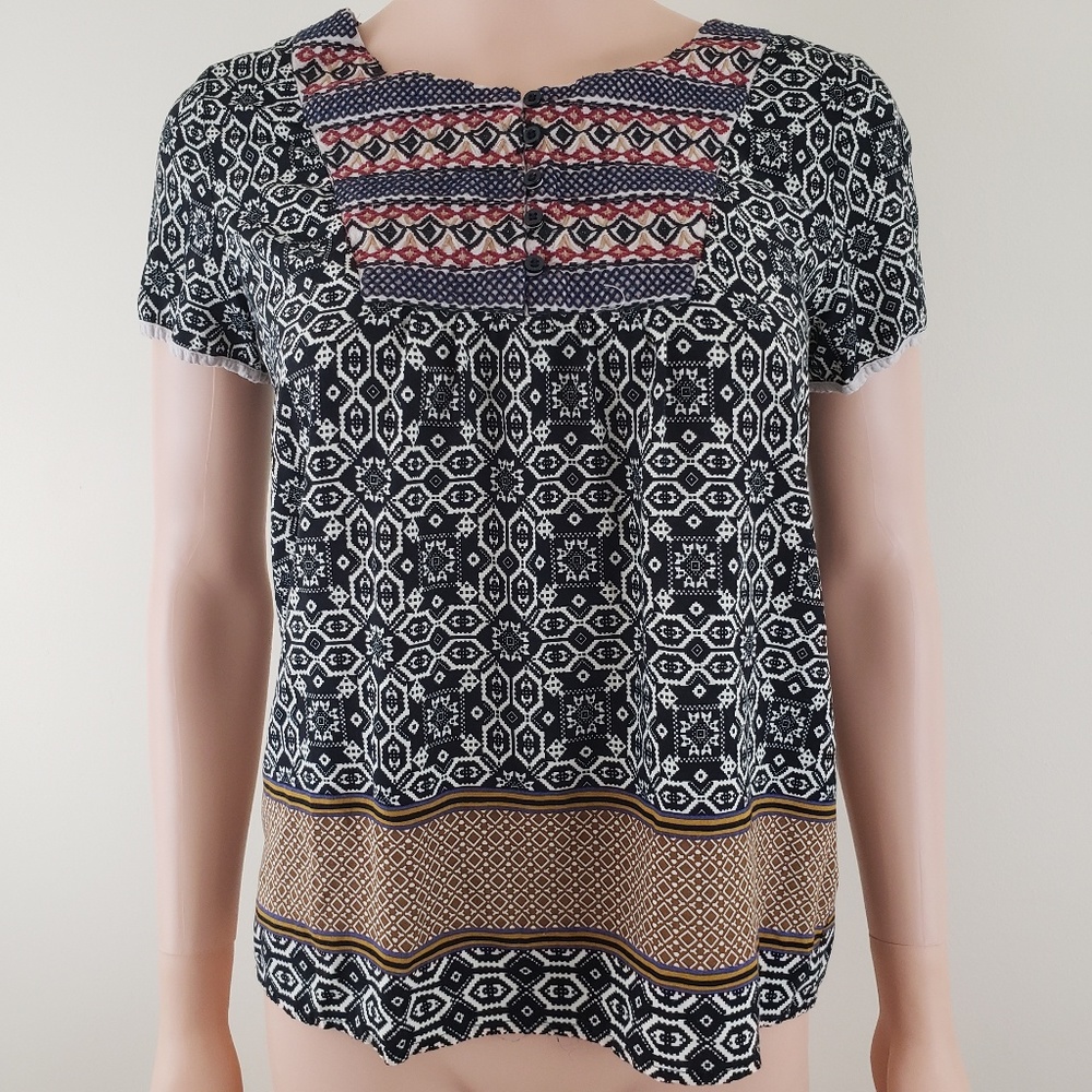 Anany Tribal Print Boho Embroidery Top Sz P Small